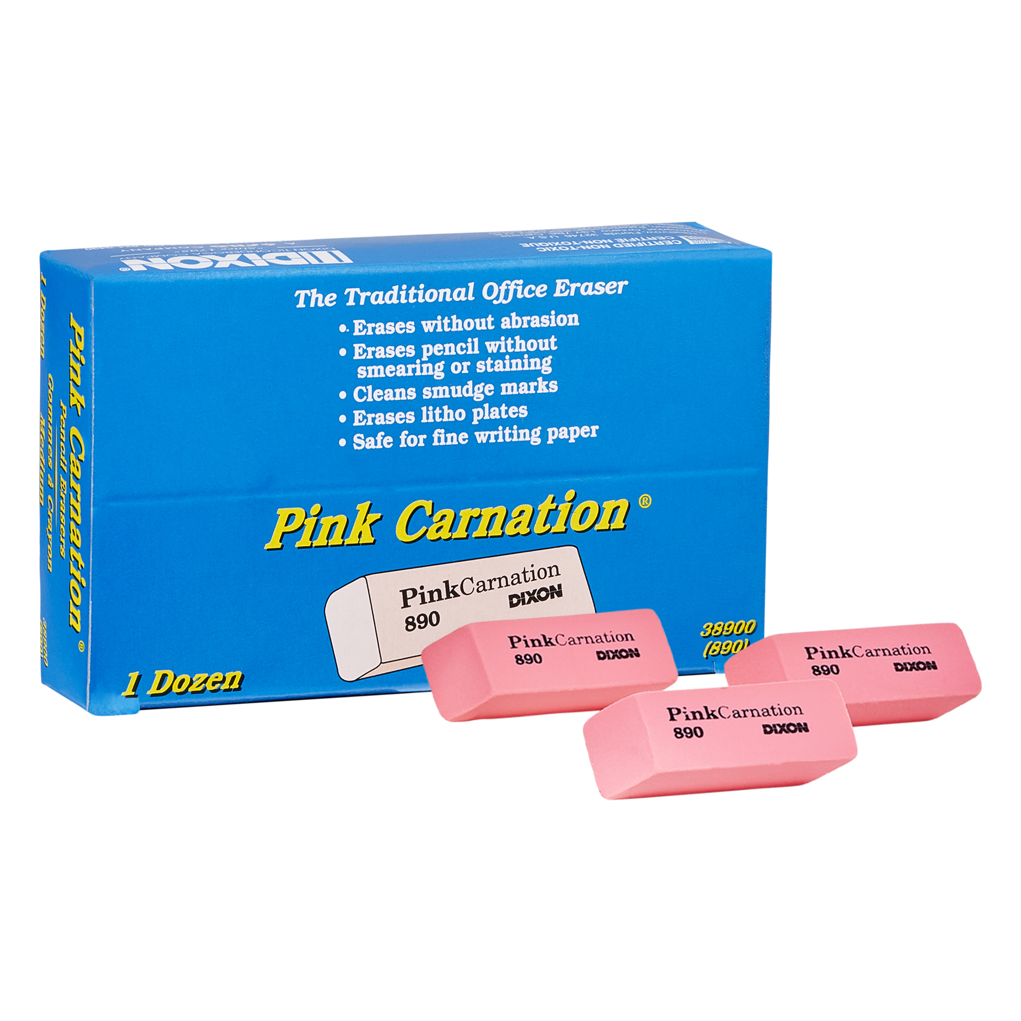 Pink 2.5 x 1 Large - 1 38910 12-Pack DIXON Pink Carnation Wedge Erasers 