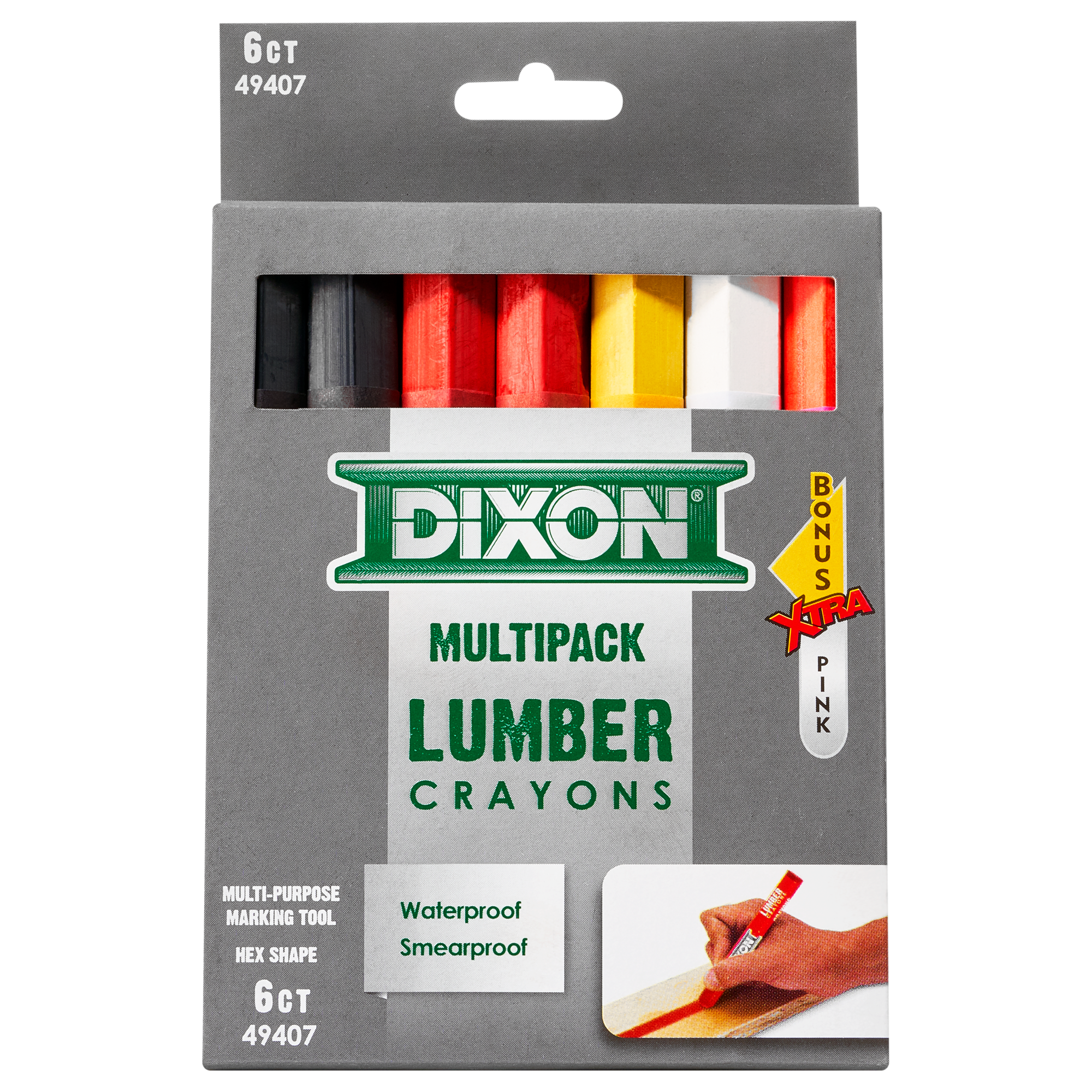 DIXON Industrial Lumber Marking Crayons Black 4.5 x 1/2 Hex 2 Pack of 12 