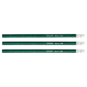 Three Dixon Green Executive Pencils are aligned horizontally, each featuring a silver ferrule and a white eraser.