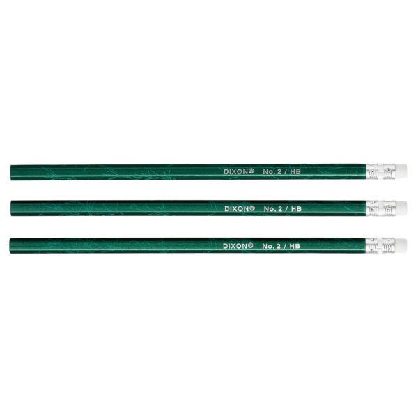 Three Dixon Green Executive Pencils are aligned horizontally, each featuring a silver ferrule and a white eraser.